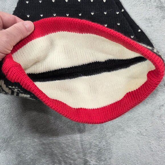 Vintage Stowe Woolens Hat One Size Black Fair Isle Wool Snowflake Knit Beanie - Picture 5 of 9